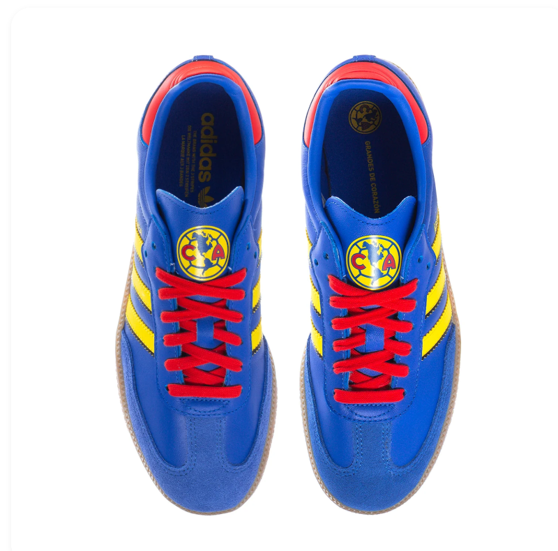 Adidas Samba Blue Sneakers with Yellow Stripes, Red Laces and Gum Sole