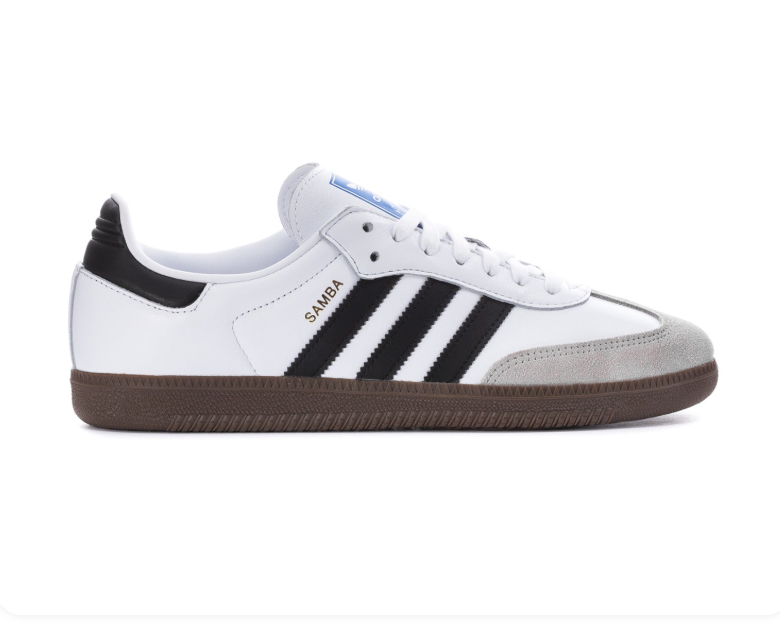 Adidas Samba White Sneakers with Black Stripes and Grey T-Toe