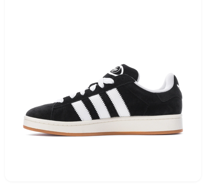 Adidas Campus Black Sneakers with White Stripes and Gum Outsole