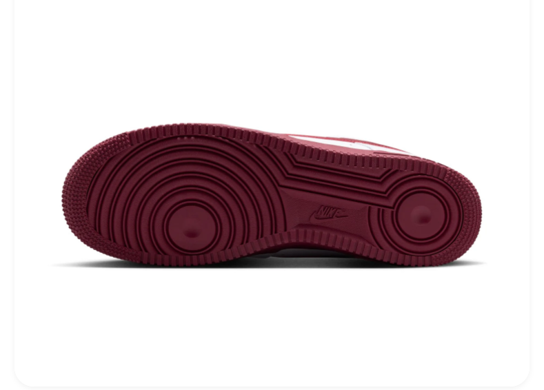 Nike Air Force 1 White Sneakers with Burgundy Swoosh and Sole