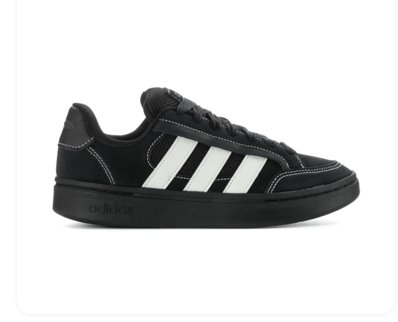 Adidas Black Low-Top Sneakers with White Stripes and Contrast Stitching