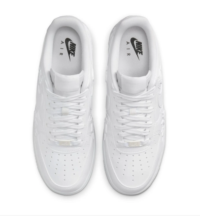 Nike Air Force 1 All-White Sneakers with Raised Rose Details