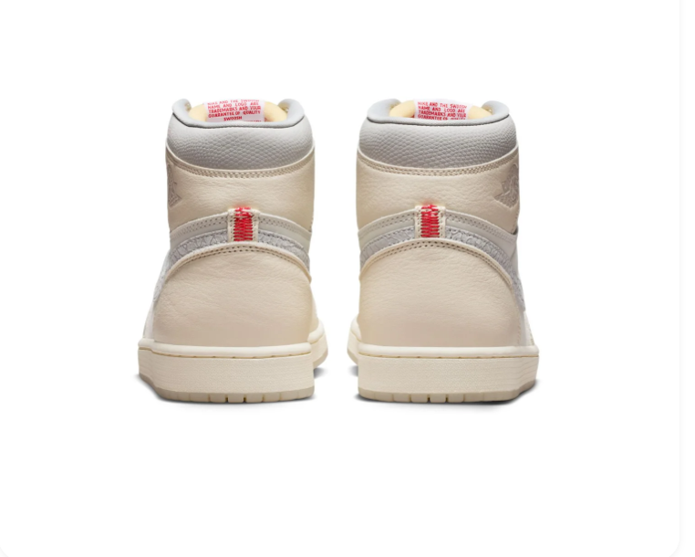 Air Jordan 1 High Cream and Grey Sneakers with Red Accents