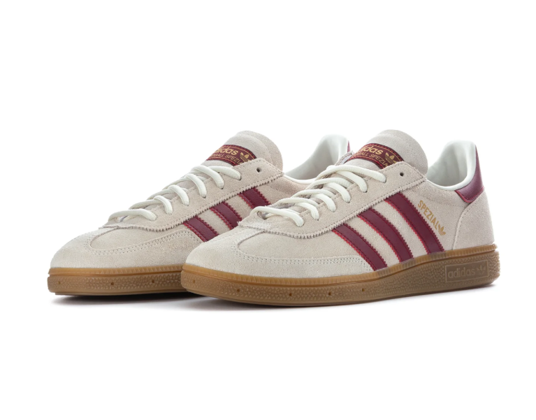 Adidas Handball Spezial Cream Sneakers with Burgundy Stripes and Gum Sole