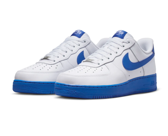 Nike Air Force 1 White Sneakers with Royal Blue Swoosh and Sole