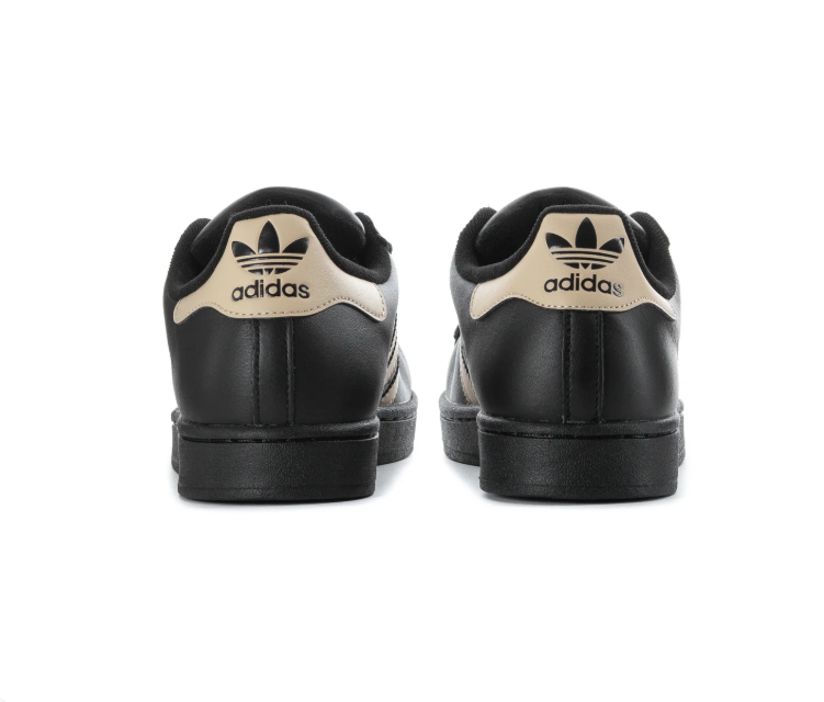 Adidas Superstar Black Sneakers with Cream Stripes and Black Shell Toe