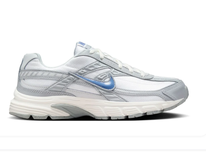 Nike White and Silver Mesh Sneakers with Blue Swoosh