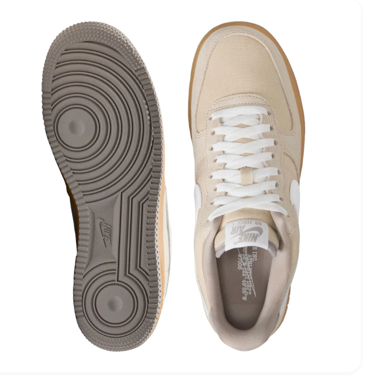 Nike Air Force 1 Beige Sneakers with White Swoosh and Golden Tan Midsole