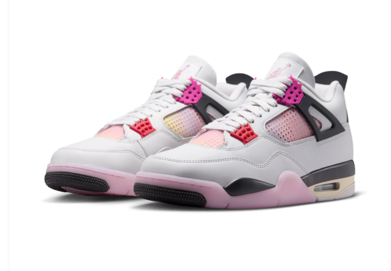 Air Jordan 4 White Sneakers with Pink Gradient Accents