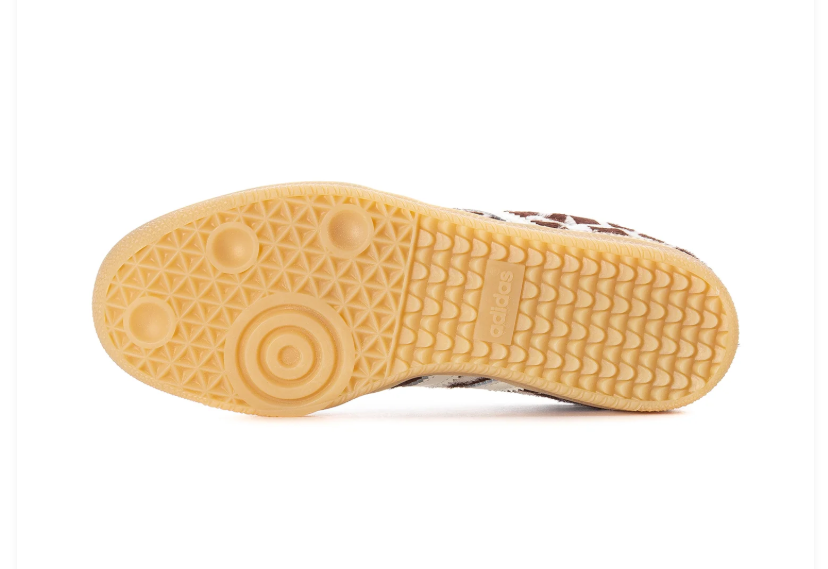 Adidas Brown and Cream Cow-Print Sneakers with Light Blue Laces and Gum Sole