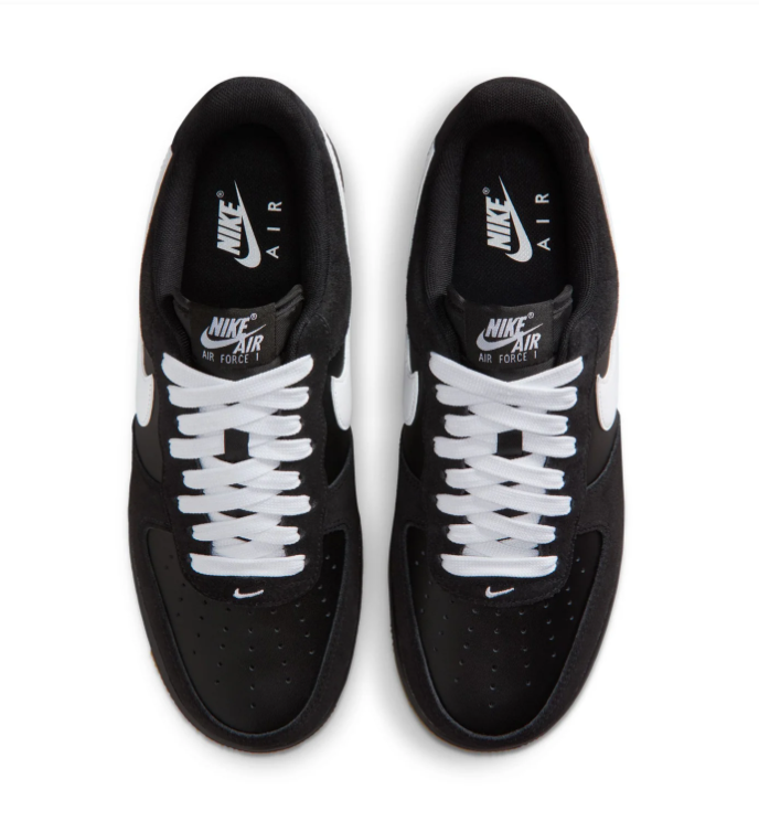 Nike Air Force 1 Black Sneakers with White Swoosh and Gum Sole