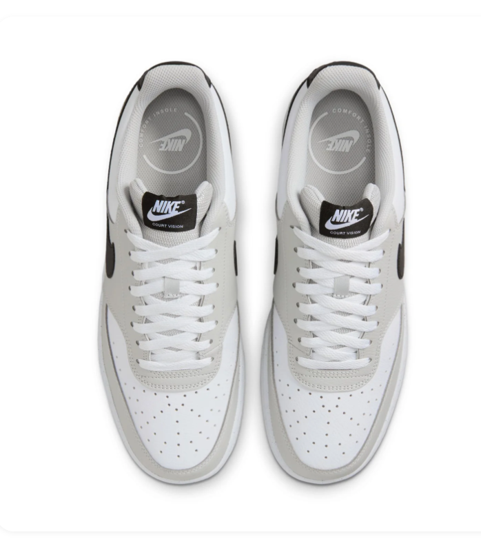 Nike Court Vision White and Light Grey Sneakers with Black Swoosh