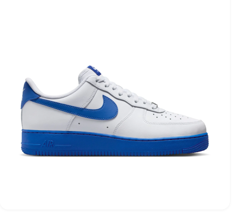 Nike Air Force 1 White Sneakers with Royal Blue Swoosh and Sole