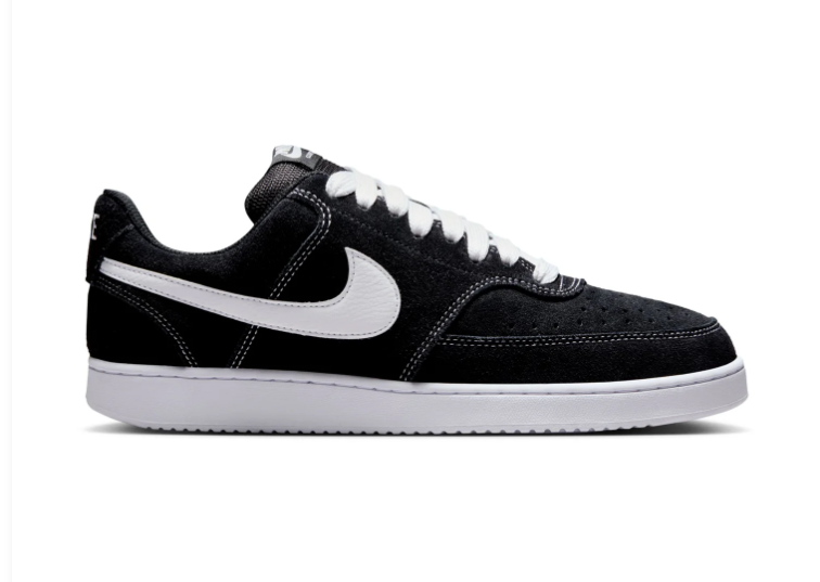 Nike Court Vision Black Sneakers with White Swoosh and Contrast Stitching