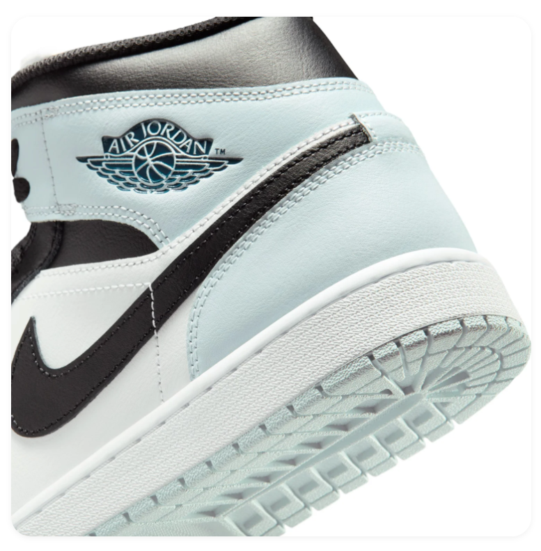 Air Jordan 1 Mid Ice Blue, Black and White Sneakers