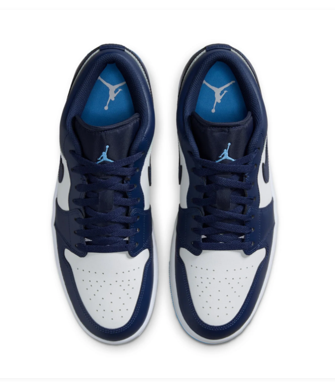Air Jordan 1 Low Navy and White Sneakers with Bright Blue Sole