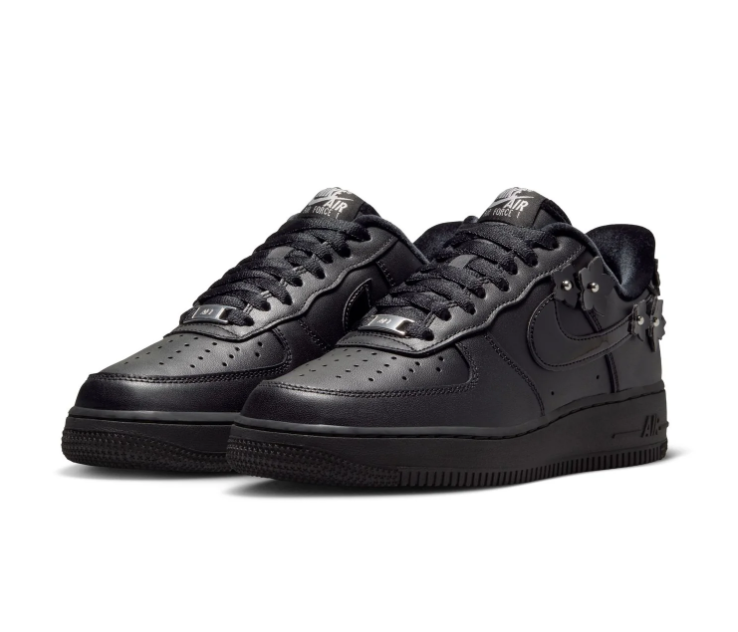 Nike Air Force 1 Black Low-Top Sneakers with Floral Appliqués