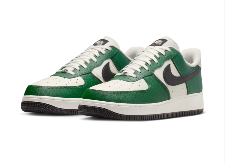 Nike Air Force 1 Green and Cream Sneakers with Black Swoosh