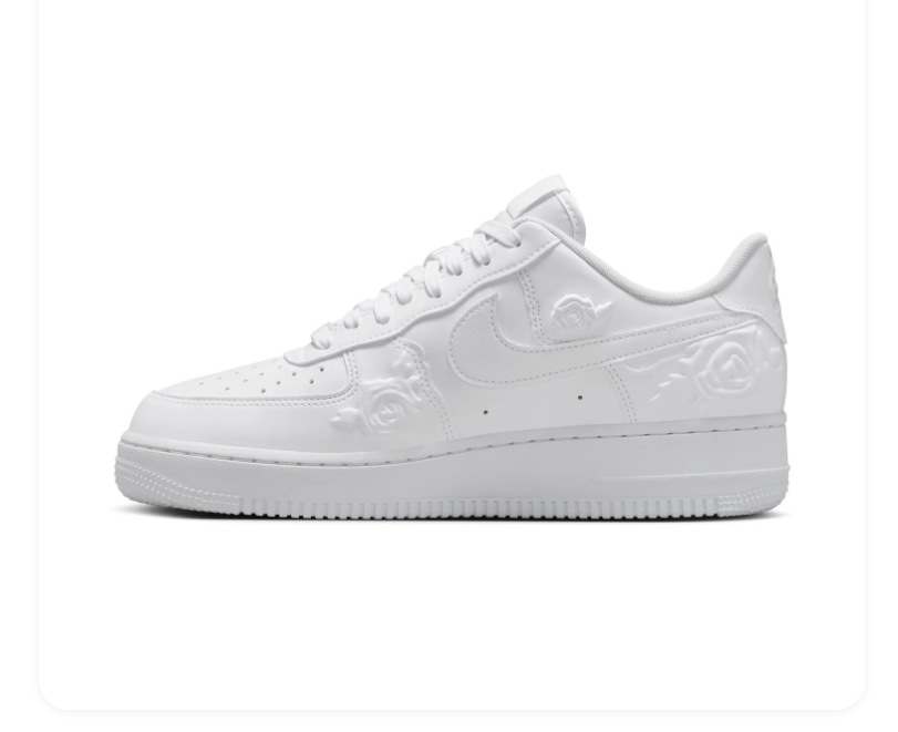 Nike Air Force 1 All-White Sneakers with Raised Rose Details