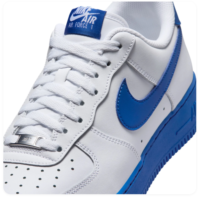 Nike Air Force 1 White Sneakers with Royal Blue Swoosh and Sole