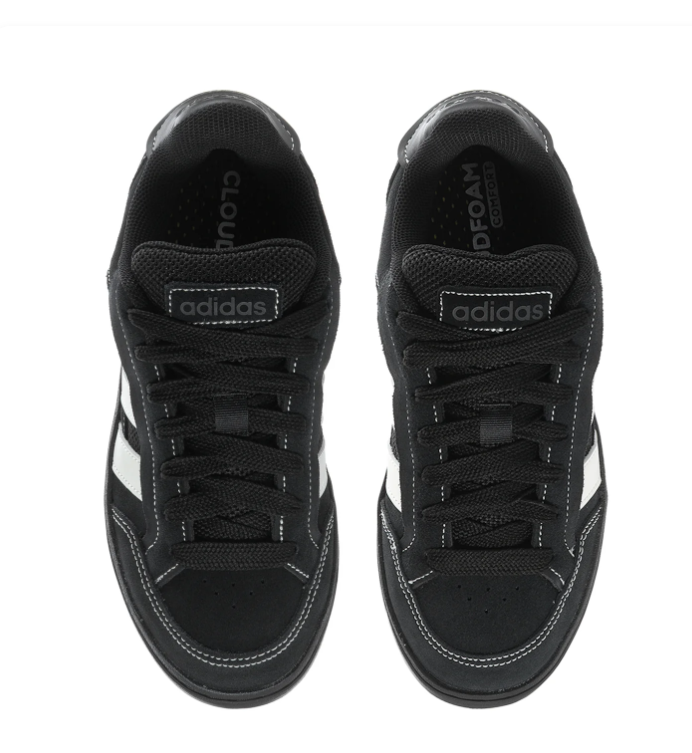Adidas Black Low-Top Sneakers with White Stripes and Contrast Stitching