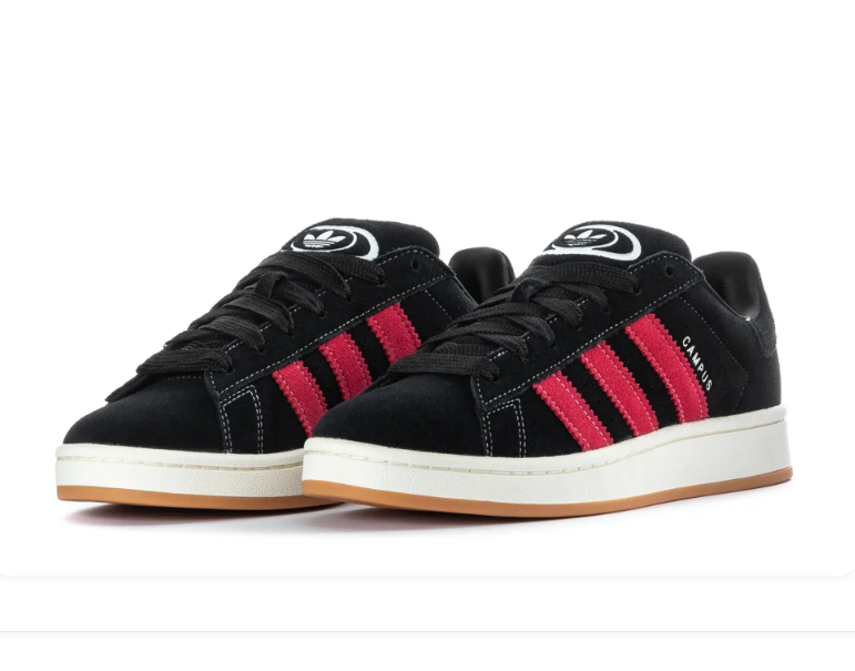 Adidas Campus Black Sneakers with Bright Pink Stripes and Gum Outsole
