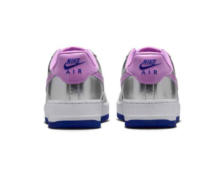 Nike Air Force 1 Silver Sneakers with Lilac Swoosh and Turquoise Laces