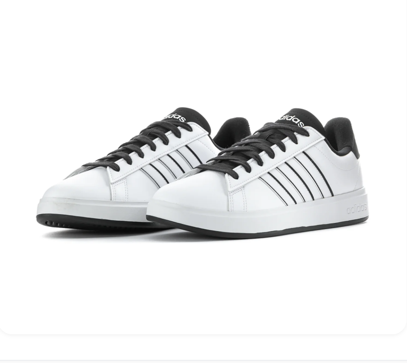 Adidas White Low-Top Sneakers with Black Outlined Stripes and Black Laces