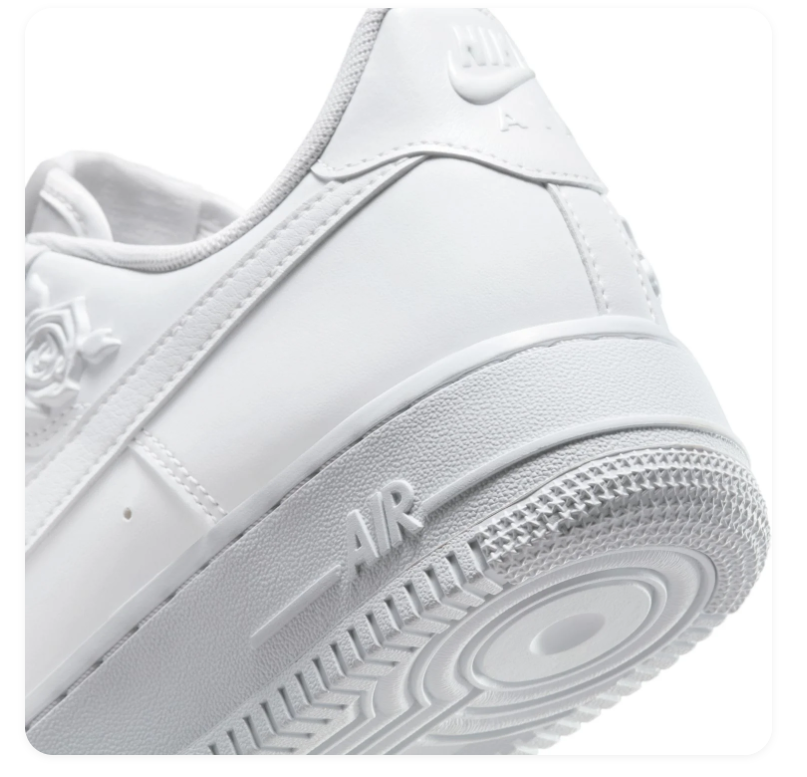Nike Air Force 1 All-White Sneakers with Raised Rose Details