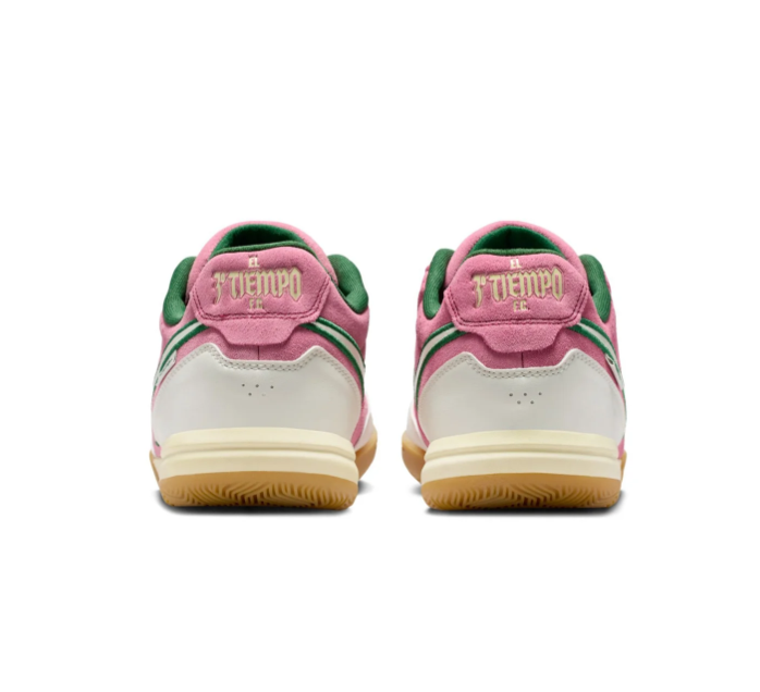 Nike Tiempo Pink Sneakers with Green-Outlined Cream Swoosh and Gum Sole