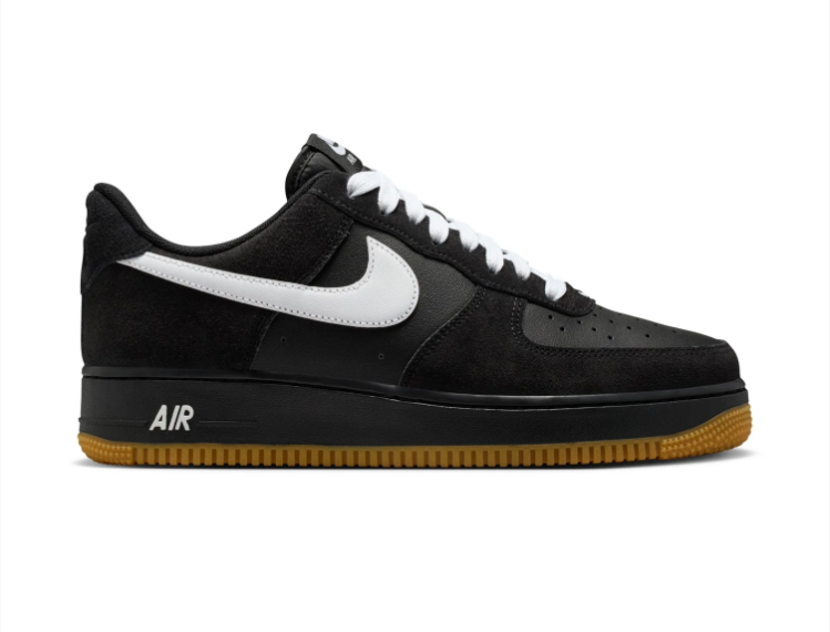 Nike Air Force 1 Black Sneakers with White Swoosh and Gum Sole