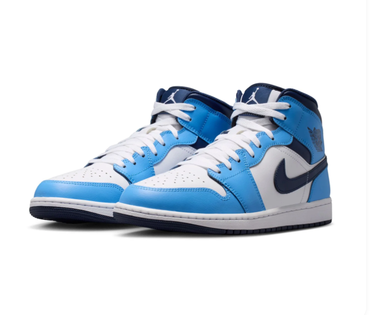 Air Jordan 1 Mid Blue, White and Navy Sneakers