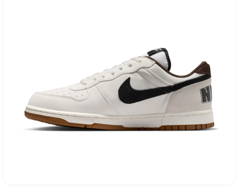 Nike White and Cream Low-Top Sneakers with Black Swoosh and Gum Sole