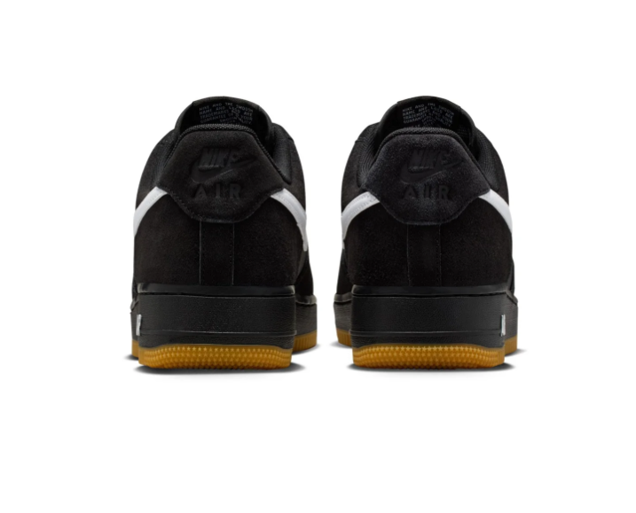 Nike Air Force 1 Black Sneakers with White Swoosh and Gum Sole