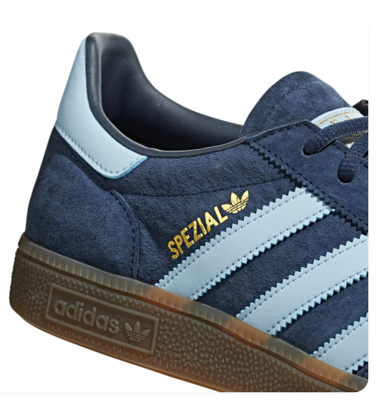 Adidas Handball Spezial Navy Sneakers with Light Blue Stripes and Brown Sole