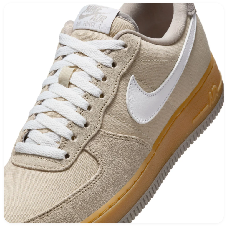 Nike Air Force 1 Beige Sneakers with White Swoosh and Golden Tan Midsole