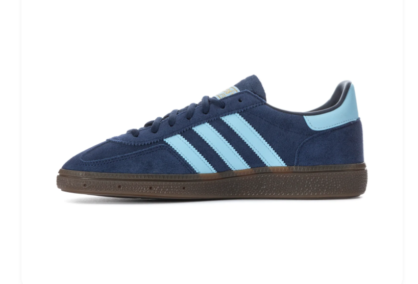 Adidas Handball Spezial Navy Sneakers with Light Blue Stripes and Brown Sole