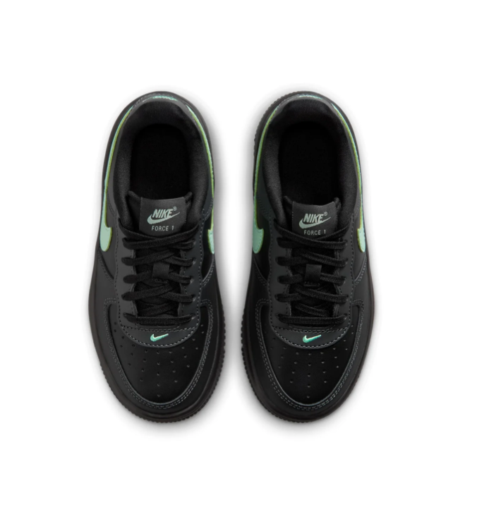 Nike Air Force 1 Black Low-Top Sneakers with Mint Green Swoosh