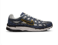 Nike Navy Patterned Mesh Sneakers with Yellow-Outlined Black Swoosh