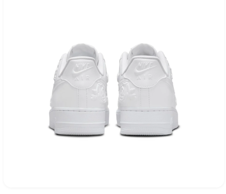 Nike Air Force 1 All-White Sneakers with Raised Rose Details
