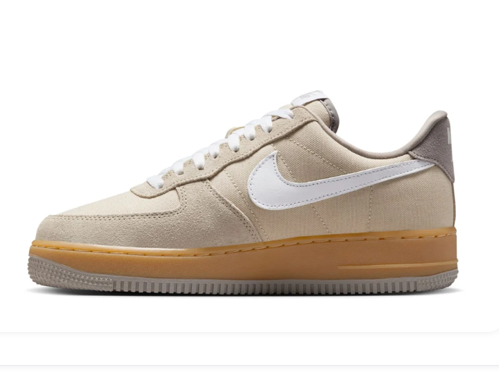 Nike Air Force 1 Beige Sneakers with White Swoosh and Golden Tan Midsole