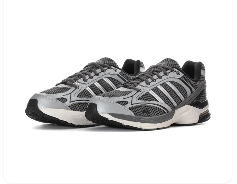 Adidas Grey Mesh Sneakers with Metallic Silver Overlays and Cream Sole