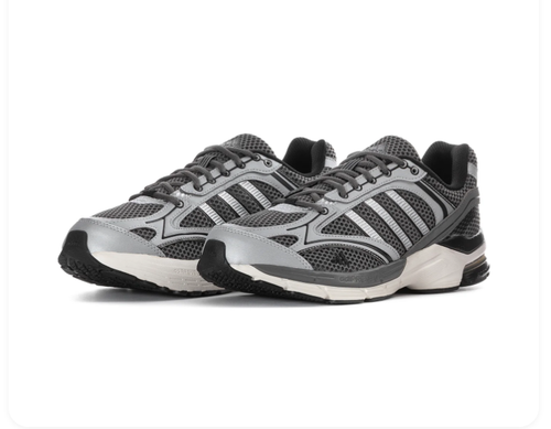 Adidas Grey Mesh Sneakers with Metallic Silver Overlays and Cream Sole