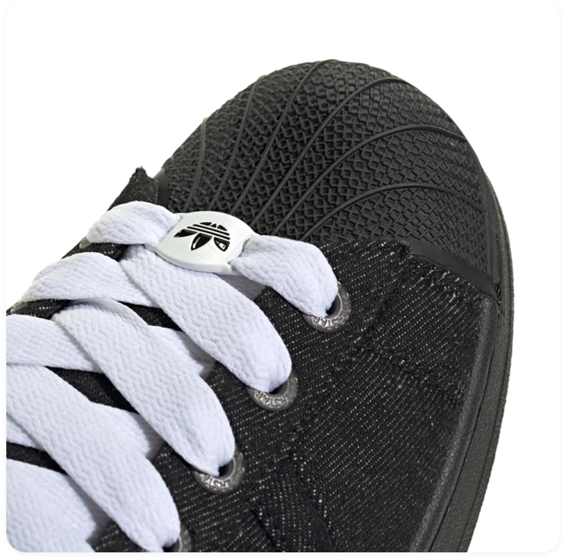 Adidas Superstar Black Denim-Textured Sneakers with White Laces