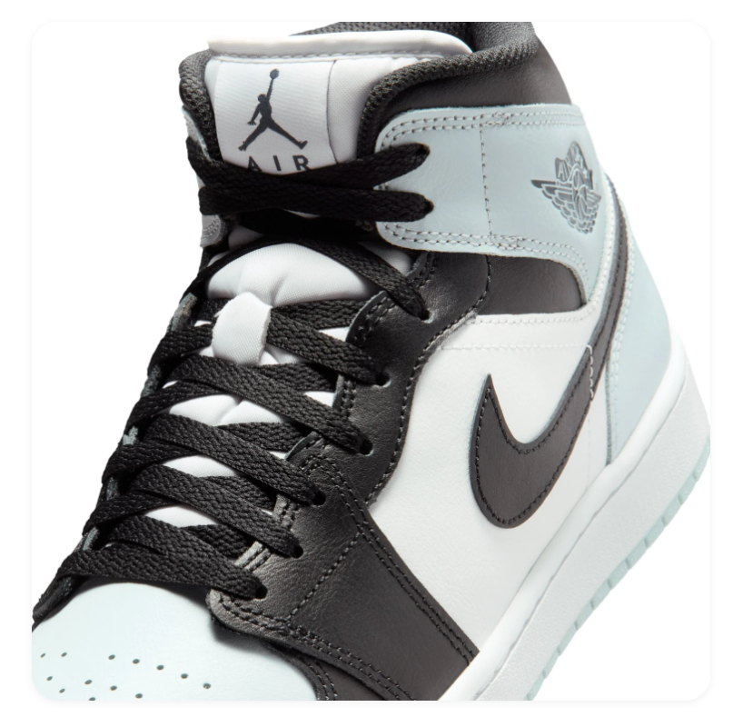 Air Jordan 1 Mid Ice Blue, Black and White Sneakers