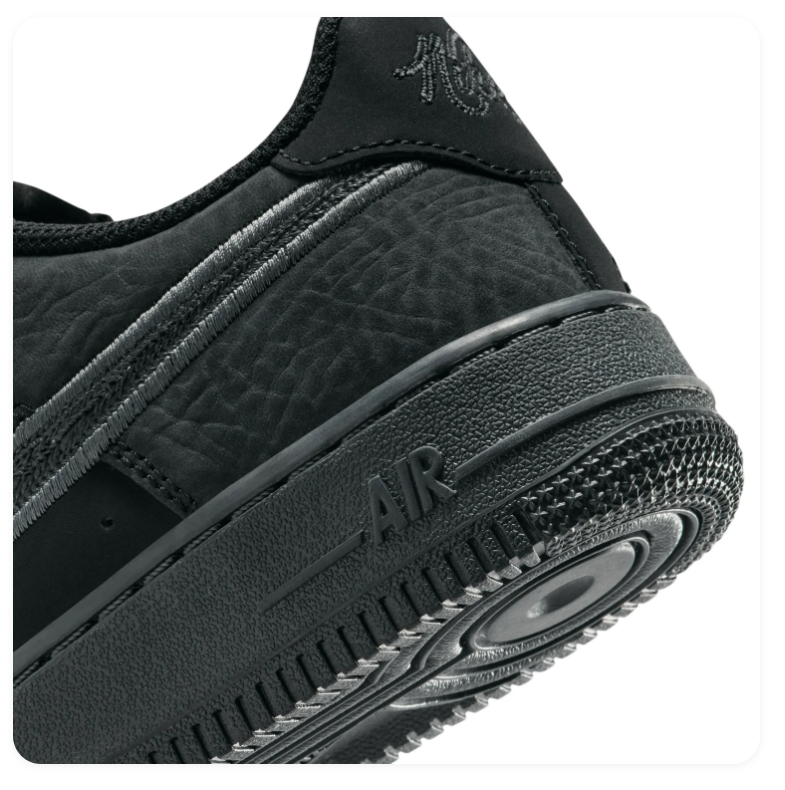 Nike Air Force 1 Black and Charcoal Sneakers with Grey-Outlined Swoosh