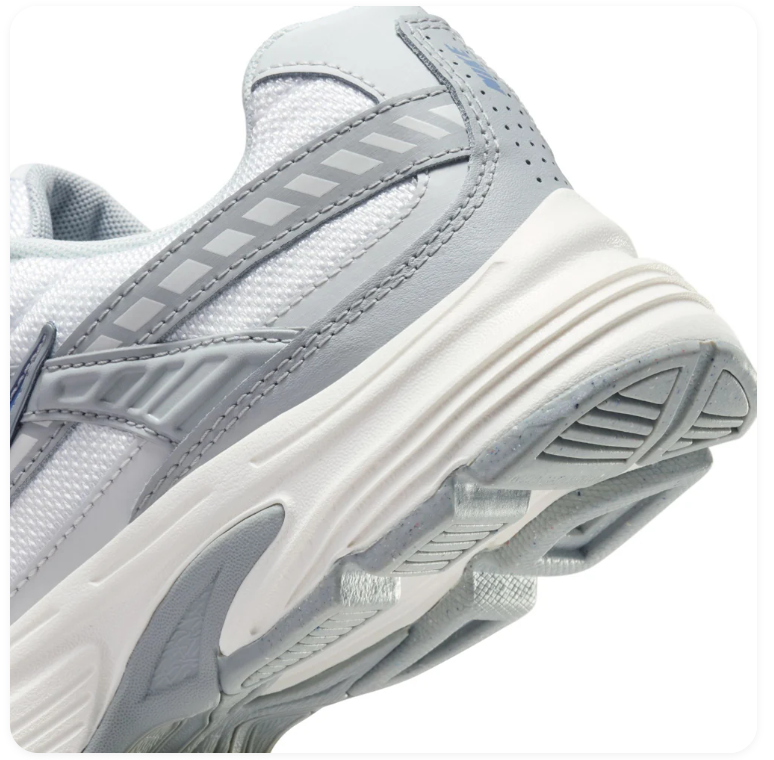 Nike White and Silver Mesh Sneakers with Blue Swoosh
