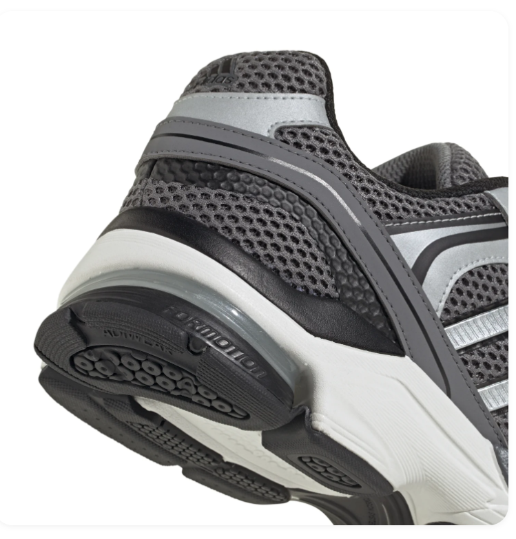 Adidas Grey Mesh Sneakers with Metallic Silver Overlays and Cream Sole
