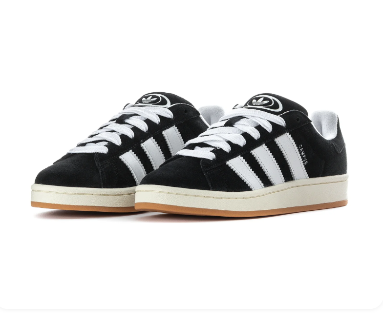 Adidas Campus Black Sneakers with White Stripes and Gum Outsole