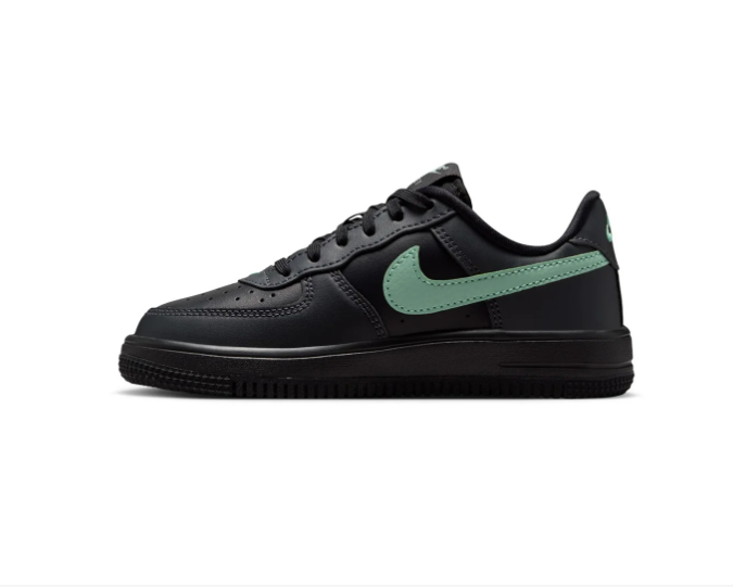 Nike Air Force 1 Black Low-Top Sneakers with Mint Green Swoosh
